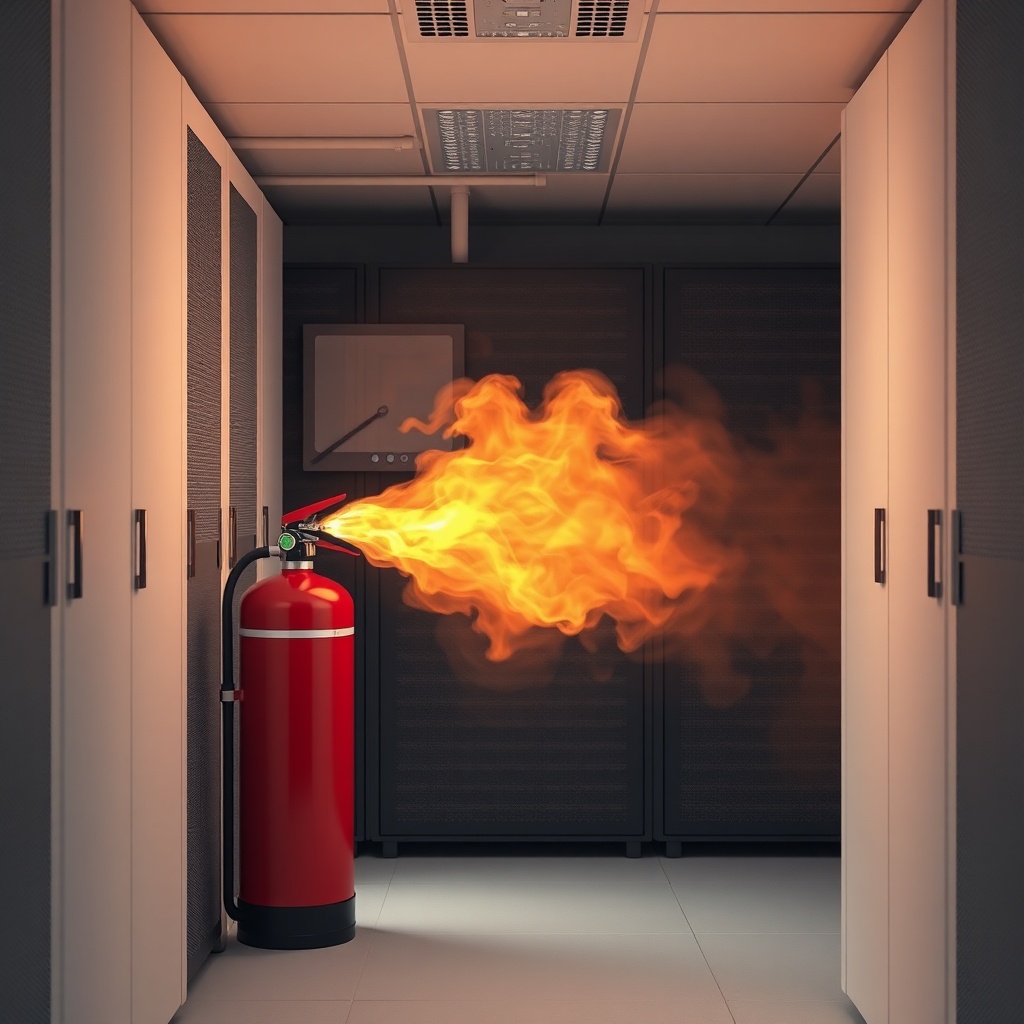 A clean photorealistic photo of a Küçükçalık 2 kg CO2 yangın tüpü being used against an el